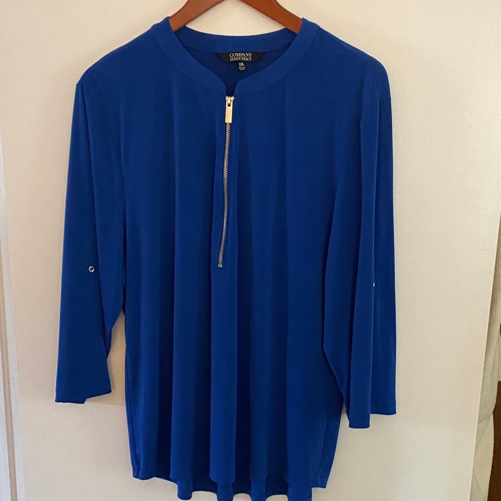 Ellen Tracy Royal Blue Half-Zip Long Sleeve Tee